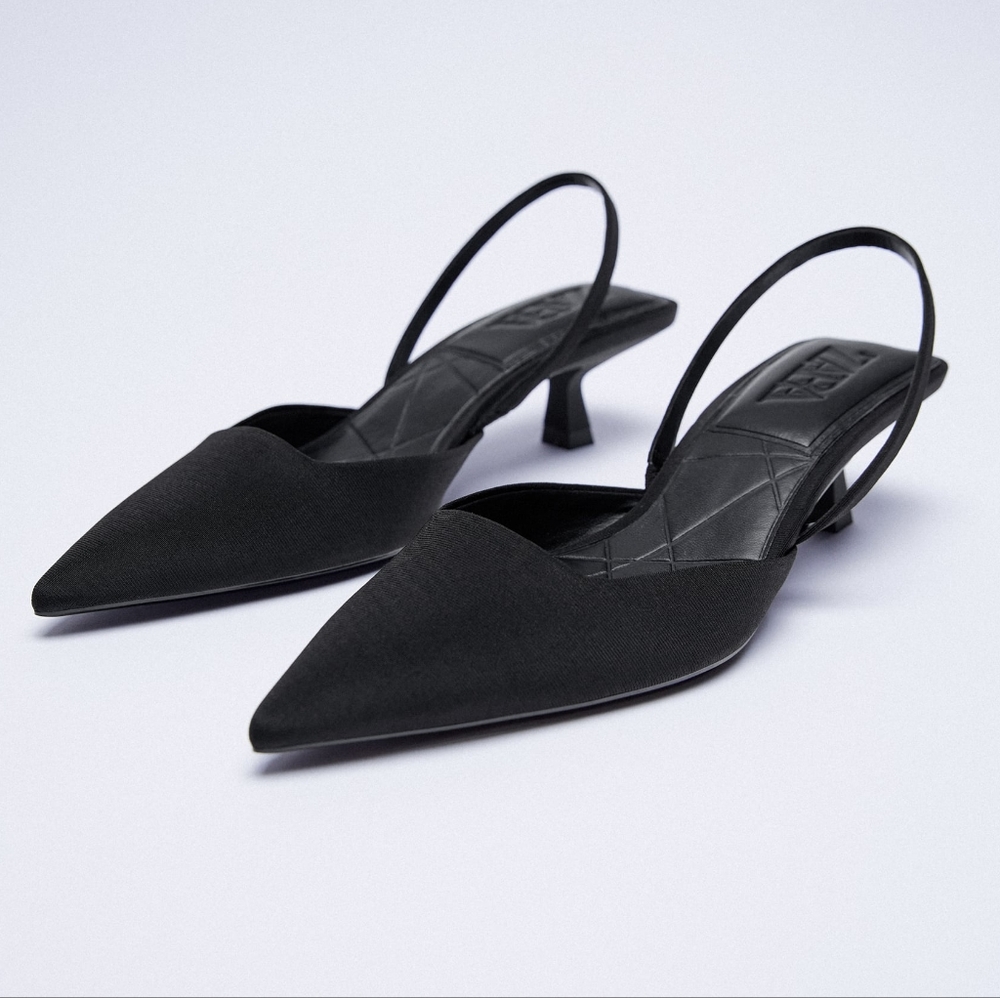 Zara black slingback kitten heels